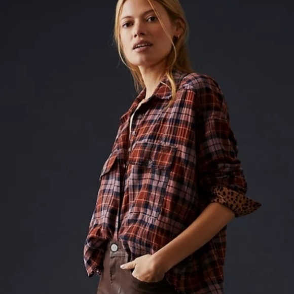 Anthropologie Tops - ANTHRO plaid flannel shirt by Pilcro rust brown black & lavender NEW NWT